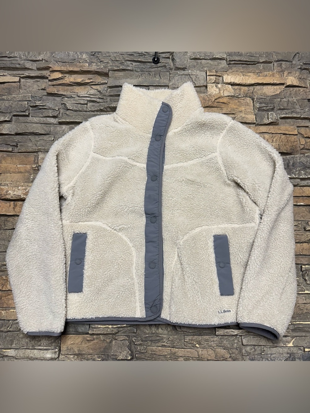 LL Bean Sherpa Fleece Jacket Women's Size XL Soapstone Off White Snap Pockets